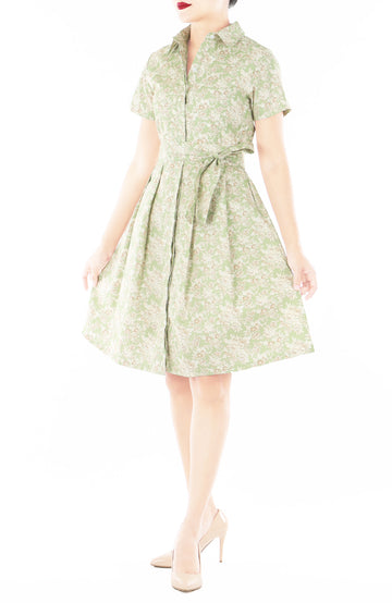 Gilded Rosette Anna Shirtdress – Sage
